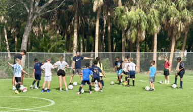 People on a soccer field