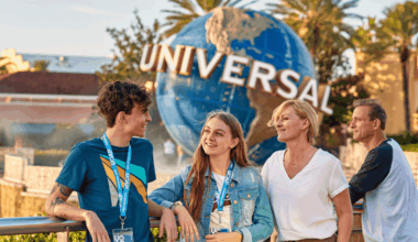 Universal Orlando Resort Annual Passholders (Guests) posing outside Universal Studios Florida
