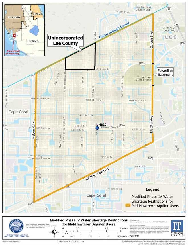 Northeast Cape Coral Watering Restriction area map