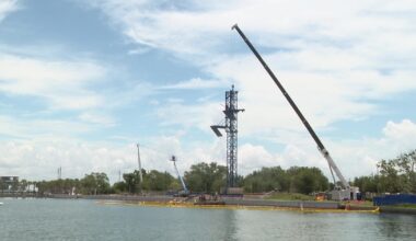 Massive 103-foot dive tower installed on St. Pete Pier ahead of Red Bull Cliff Diving World Series