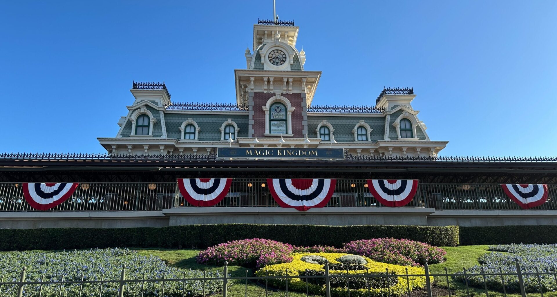 Disney has started decorating Magic Kingdom with patriotic bunting ahead of Memorial Day and Independence Day.