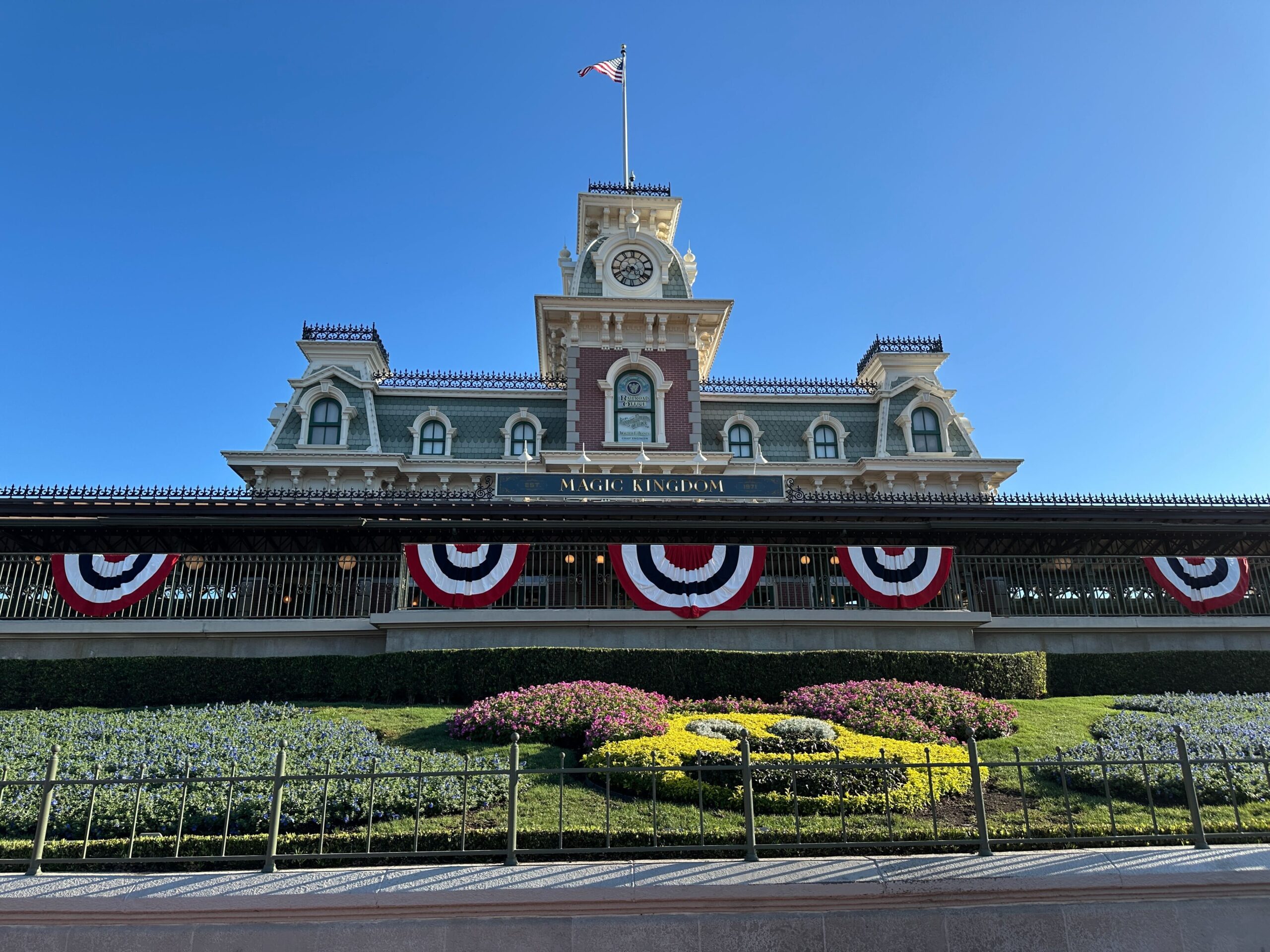 Disney has started decorating Magic Kingdom with patriotic bunting ahead of Memorial Day and Independence Day.