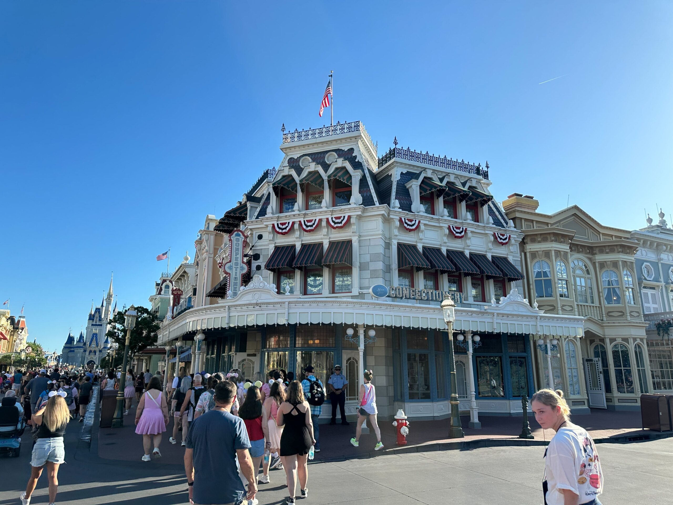 Disney has started decorating Magic Kingdom with patriotic bunting ahead of Memorial Day and Independence Day.