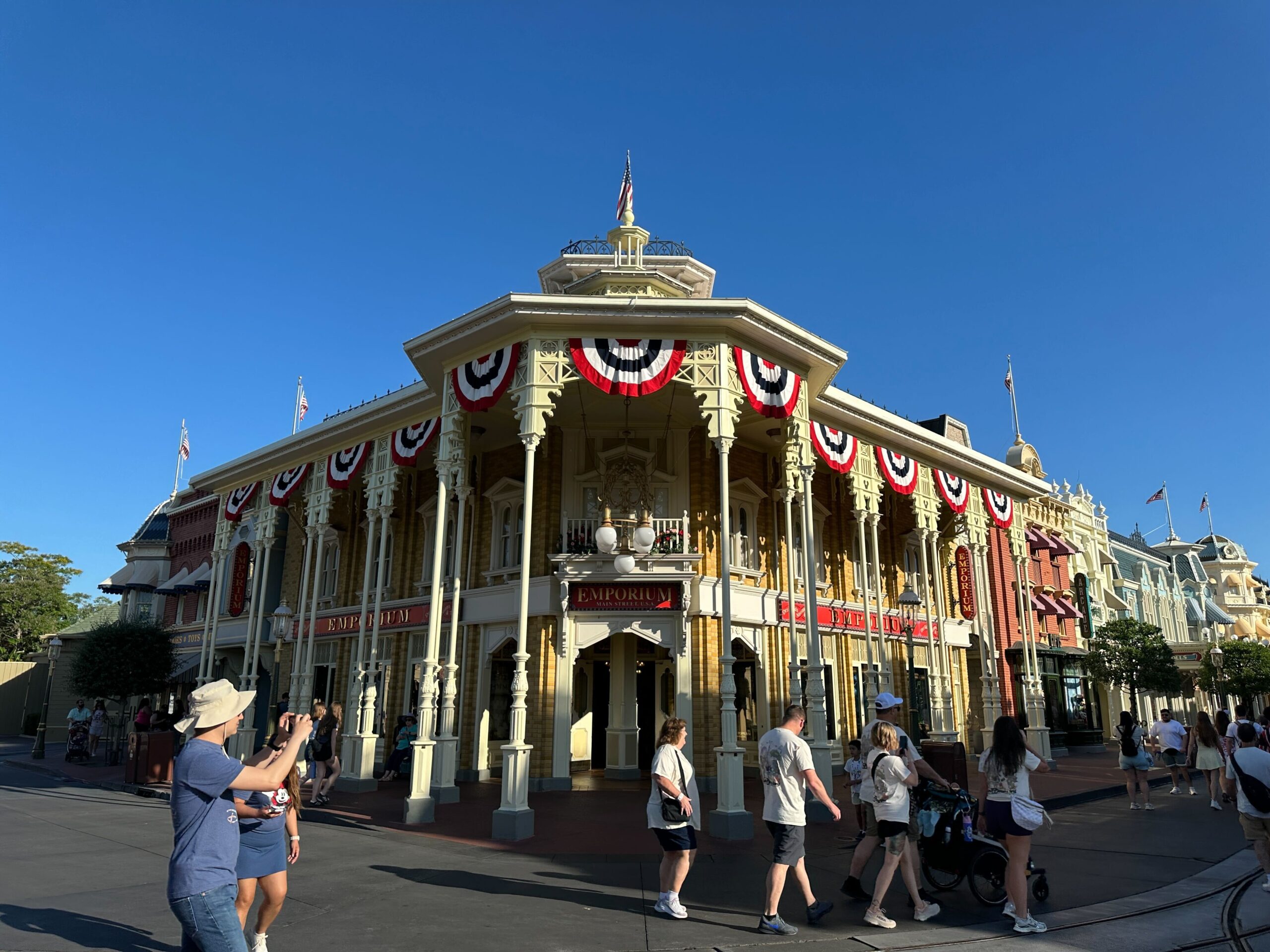 Disney has started decorating Magic Kingdom with patriotic bunting ahead of Memorial Day and Independence Day.