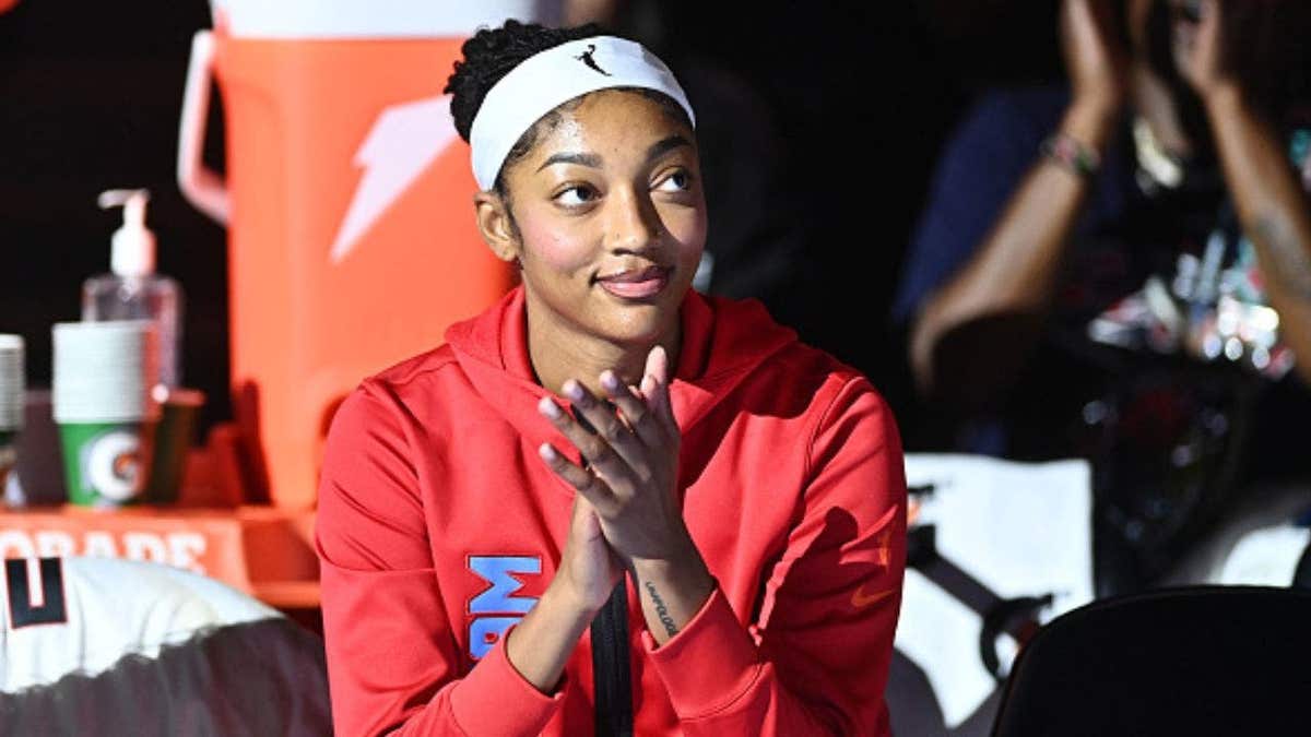 COLLEGE PARK, GEORGIA - MAY 03: Angel Reese #5 of the Atlanta Dream is introduced before the preseason game against the Washington Mystics at Gateway Center Arena on May 03, 2026 in College Park, Georgia. (Photo by Paras Griffin/Getty Images)