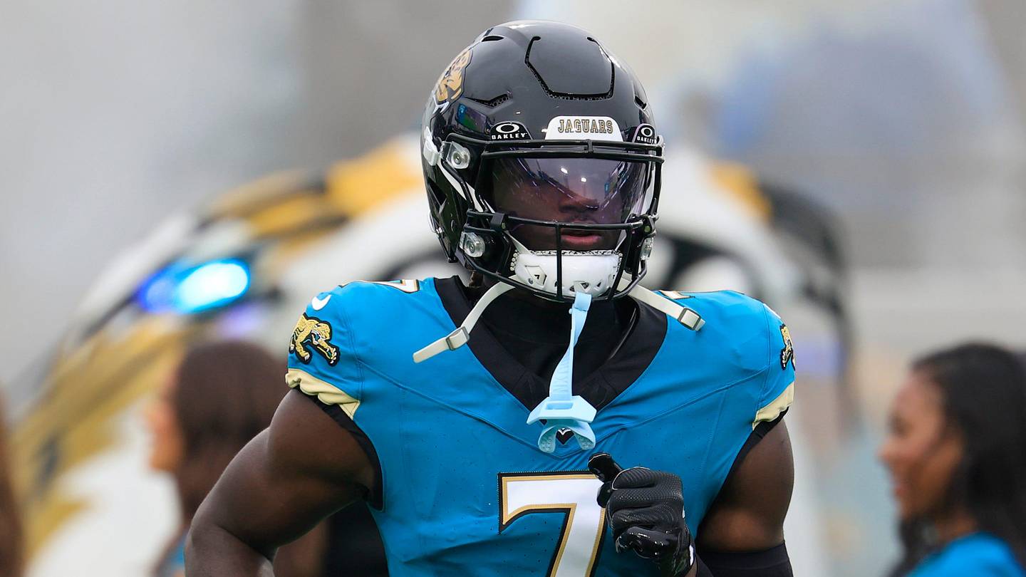 Jacksonville Jaguars wide receiver Brian Thomas Jr. (7) is introduced before an NFL football game at EverBank Stadium, Sunday, Dec. 7, 2025, in Jacksonville, Fla. The Jaguars defeated the Colts 36-19.