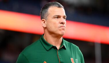 Nov 30, 2024; Syracuse, New York, USA; Miami Hurricanes head coach Mario Cristobal looks on prior to the game against the Syracuse Orange at the JMA Wireless Dome. Mandatory Credit: Rich Barnes-Imagn Images
