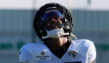 Jacksonville Jaguars defensive back Jabbar Muhammad (37) reacts during an NFL training camp session at the Miller Electric Center, Wednesday, Aug. 6, 2025, in Jacksonville, Fla. [Corey Perrine/Florida Times-Union]