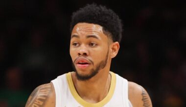 Jan 17, 2026; Atlanta, Georgia, USA; Boston Celtics guard Anfernee Simons (4) dribbles against the Atlanta Hawks in the fourth quarter at State Farm Arena. Mandatory Credit: Brett Davis-Imagn Images