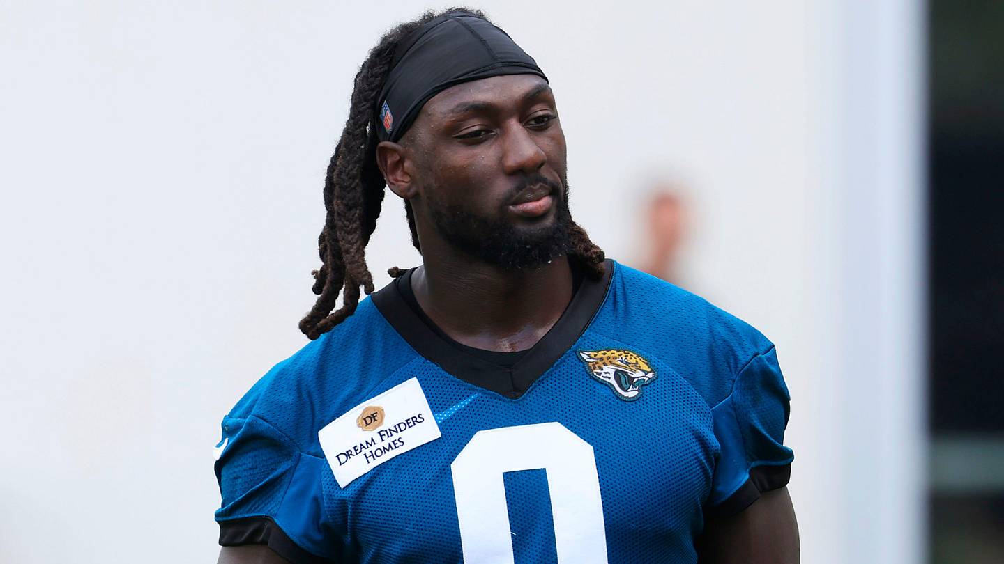 Jacksonville Jaguars linebacker Devin Lloyd (0) walks on the field after an NFL training camp session at the Miller Electric Center, Friday Aug. 15, 2025 in Jacksonville, Fla. [Corey Perrine/Florida Times-Union]