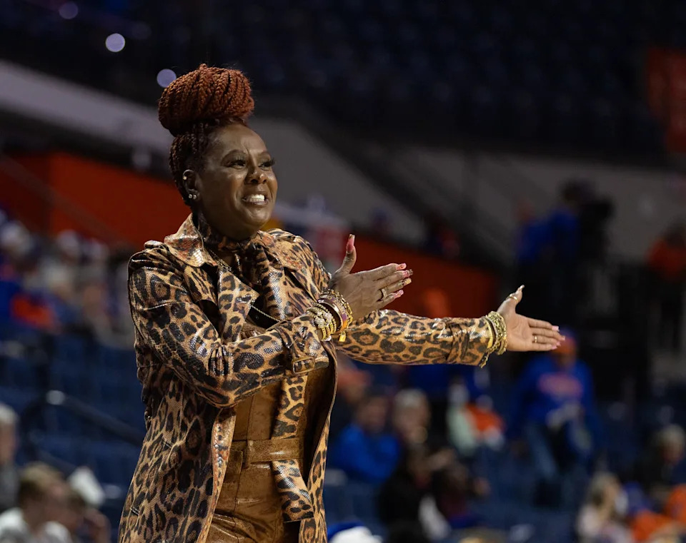 Florida A&M head coach Bridgette Gordon reacts during the first half of an NCAA women’s basketball game at Steven C. O'Connell Center Exactek arena in Gainesville, FL on Wednesday, December 17, 2025. [Alan Youngblood/Gainesville Sun]
