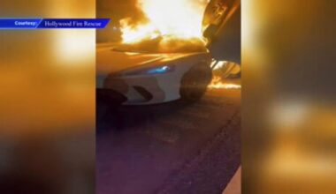 No injuries reported after car erupts in flames on I-95 in Hollywood; driver heard popping sound - WSVN 7News | Miami News, Weather, Sports