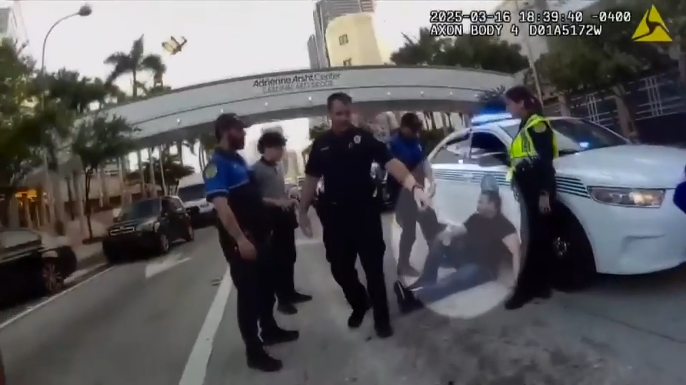 Body camera footage captures police response to brutal street attack by group of bikers; officer seen sitting in cruiser resigns - WSVN 7News | Miami News, Weather, Sports