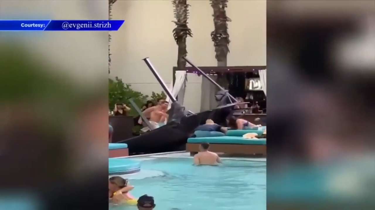 Thunderstorms send cabana frame crashing down at Hard Rock Stadium; five people hospitalized - WSVN 7News | Miami News, Weather, Sports