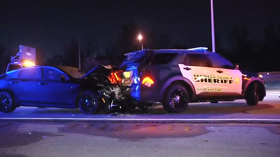 Vehicle rear-ends BSO cruiser on I-95 in Northeast Miami-Dade - WSVN 7News | Miami News, Weather, Sports