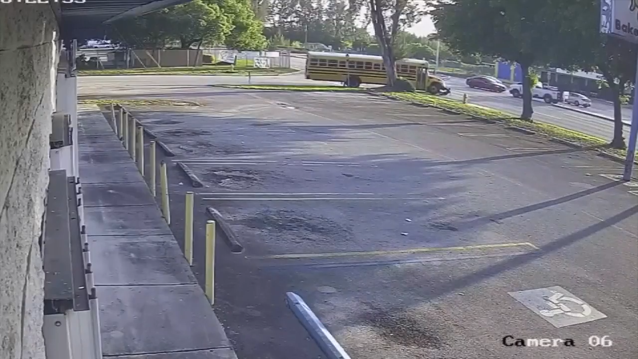 Video shows child struck by school bus while riding scooter near depot in NW Miami-Dade - WSVN 7News | Miami News, Weather, Sports
