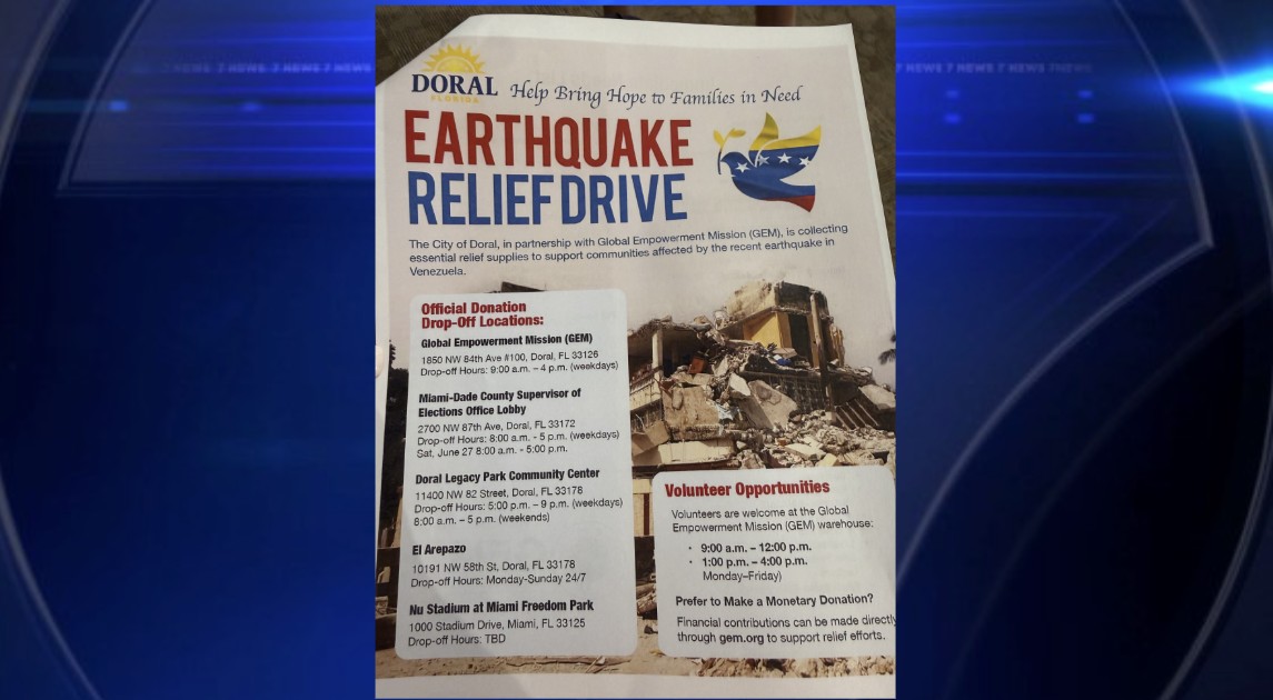 Drop-off locations across Miami-Dade for Venezuela earthquake relief drive - WSVN 7News | Miami News, Weather, Sports