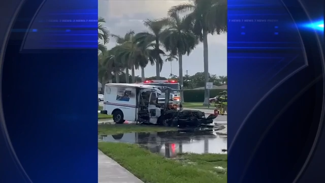 USPS truck goes up in flames in West Miami-Dade - WSVN 7News | Miami News, Weather, Sports