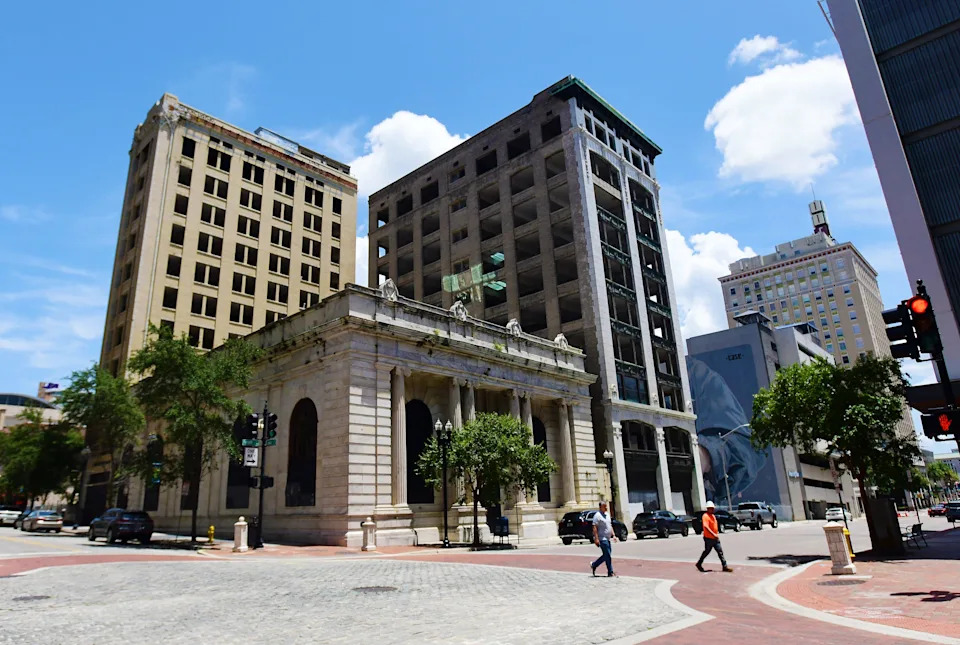 The Laura Street Trio buildings at the intersection of Laura and Forsyth streets in downtown Jacksonville are seen in July 2024.