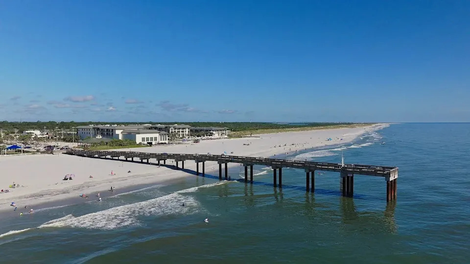 View of St. Augustine Beach pier extending over the ocean