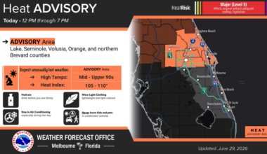 Heat advisory begins at 12 p.m. as peak heat indices top 108 degrees – Orlando Sentinel