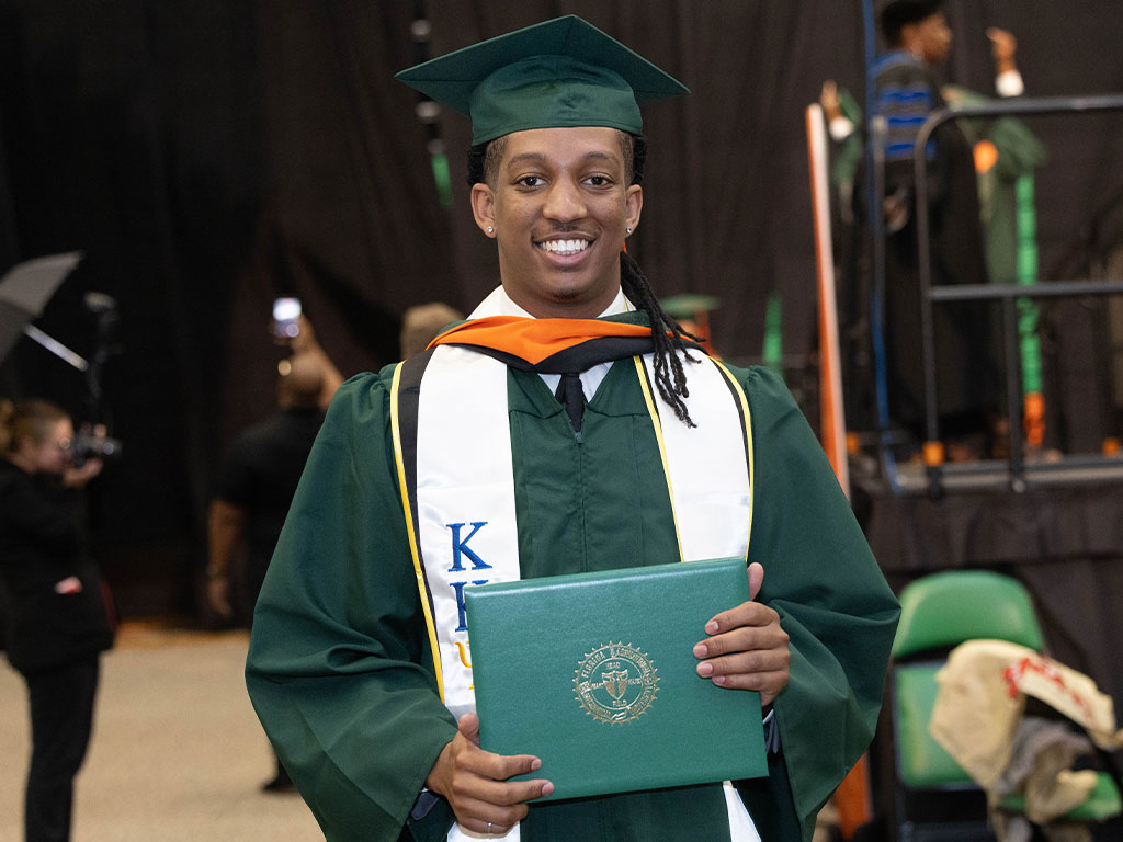 A member of the Spring 2026 graduating class celebrates earning an engineering degree during Florida A&M University's Commencement Ceremony. This year's cohort marked the largest group of FAMU engineering graduates in more than 25 years. (Photo courtesy Christian Whitaker)