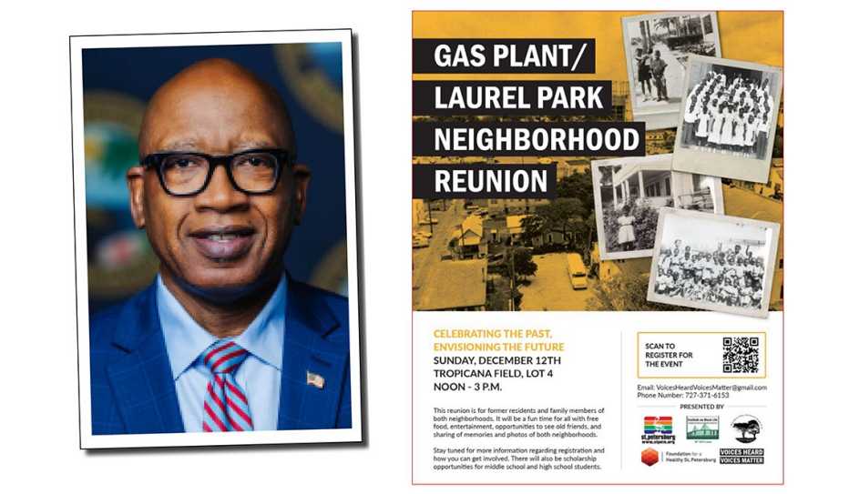 Mayor Ken Welch of St. Petersburg, Florida, and an ad for a Gas Plant/Laurel Park reunion Mayor Ken Welch of St. Petersburg, Florida, and an ad for a Gas Plant/Laurel Park reunion