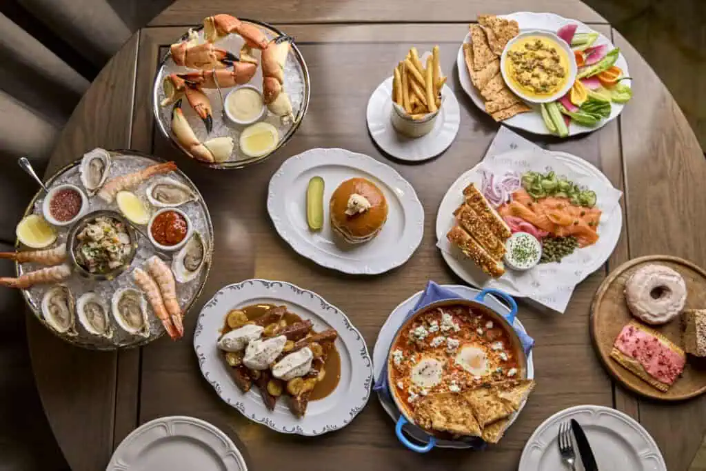 A table lined with entrees