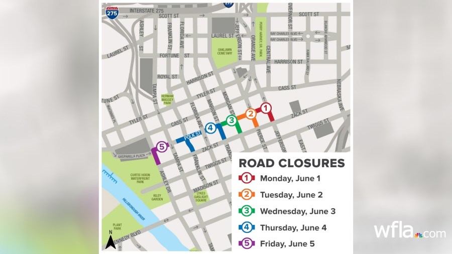 Downtown Tampa road closures for maintenance project on train tracks to cause heavy traffic