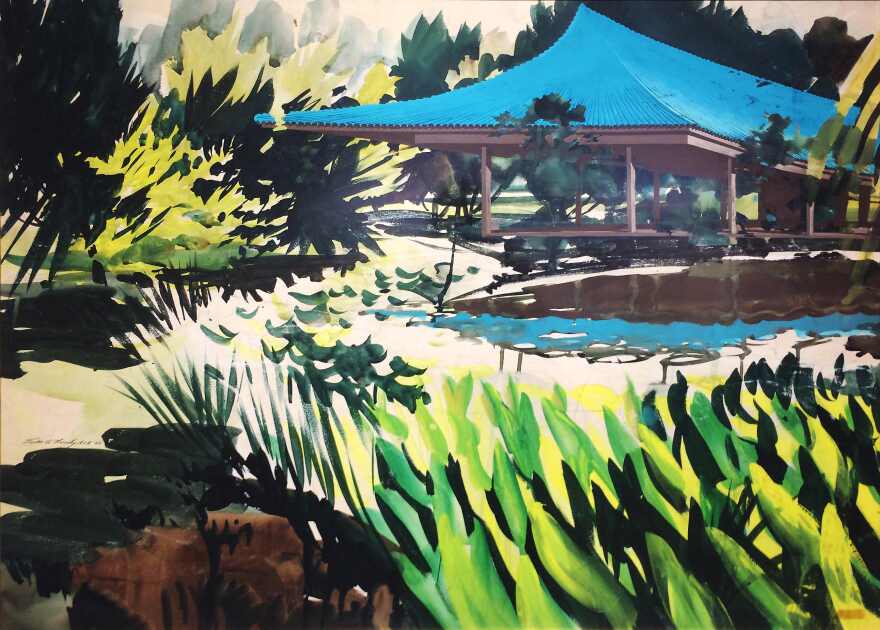 'Blue Pagoda' by artist Victor Lundy is part of 'Architects Who Art' exhibition.