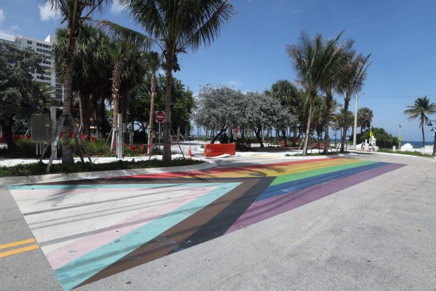 A rainbow street painting remains on Sebastian Street in Fort Lauderdale on Tuesday, June 2, 2026. (Mike Stocker/South Florida Sun Sentinel)