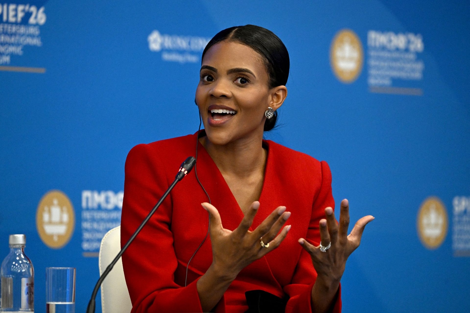 U.S. alt-right influencer Candace Owens attends the St. Petersburg International Economic Forum in Saint Petersburg, Russia, on June 4, 2026