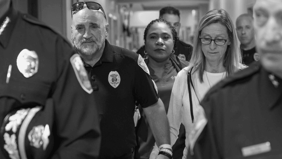 Sgt. Erik Levasseur was released from the hospital on Jan. 8, the Port St. Lucie Police Department (PSLPD) says. Photos taken during his release show Levasseur walking nobly with his wife at his side, surrounded by officers from the police department and the medical staff of HCA Florida Lawnwood Hospital. (PLSPD)