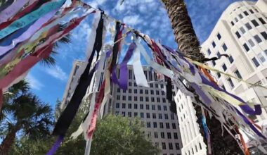 Prayer ribbons on display in downtown Orlando for Pulse Nightclub tragedy