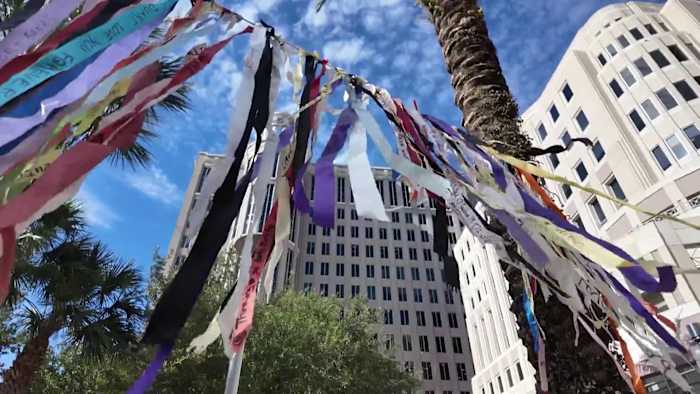 Prayer ribbons on display in downtown Orlando for Pulse Nightclub tragedy