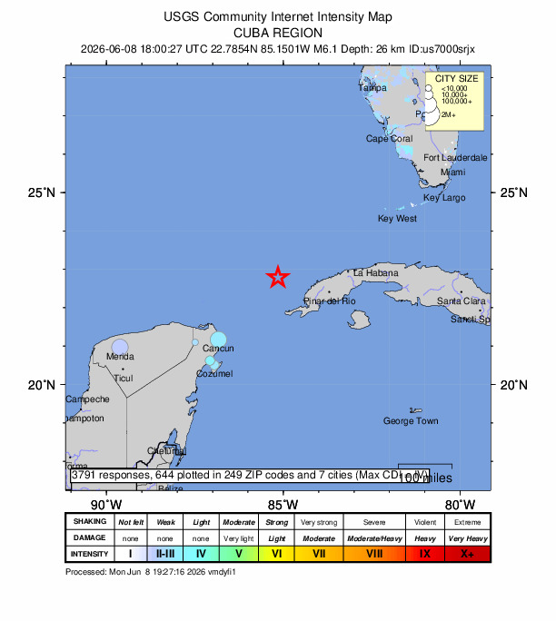 EARTHQUAKE OFF CUBA FELT IN THE FLORIDA KEYS