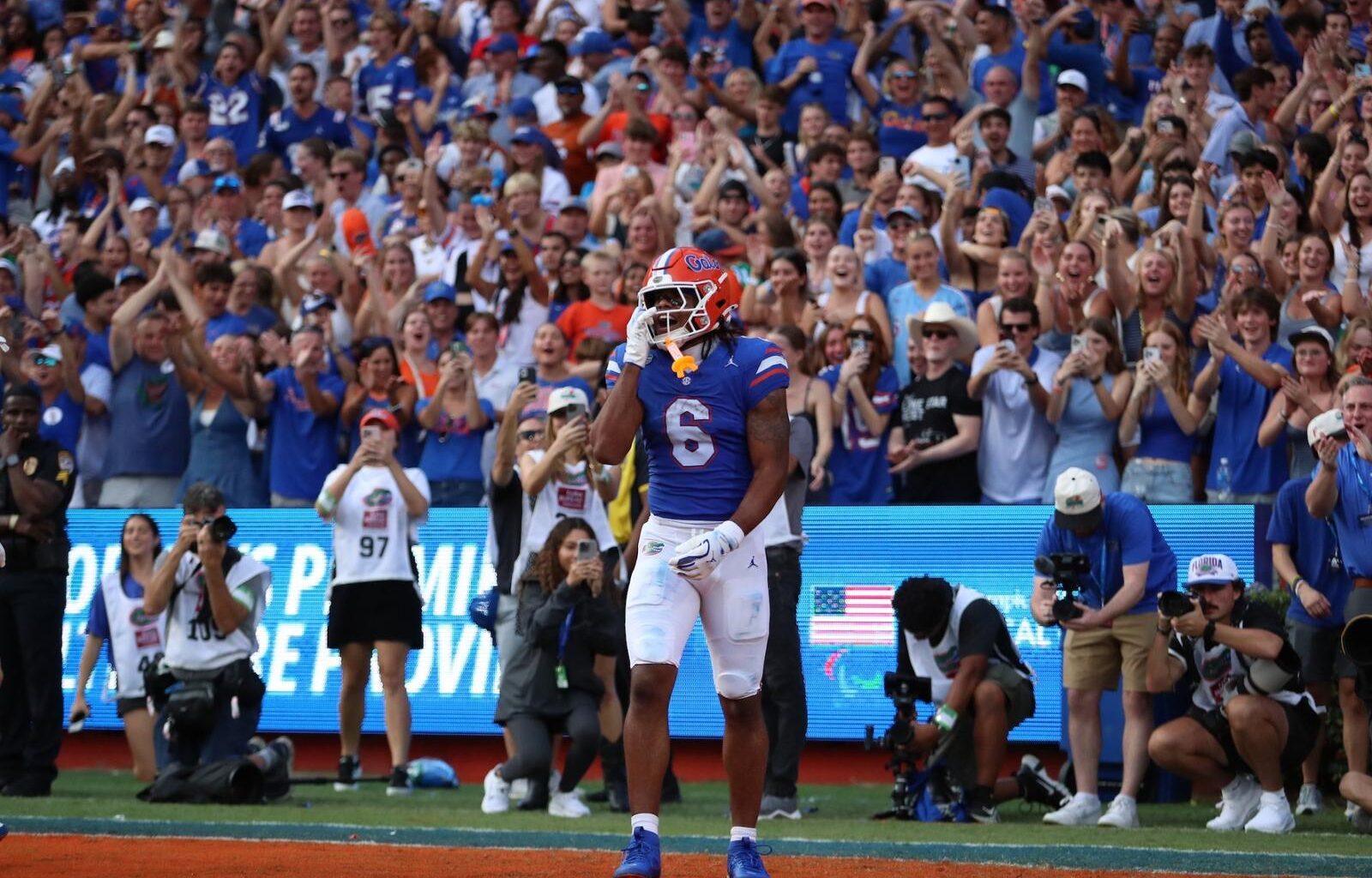 Florida football head coach Jon Sumrall throws the first pitch before the Gators' game against the Knights on Friday, April 24, 2026 at Katie Seashole Pressly Softball Stadium in Gainesville, FL / UAA Communications photo by Audrey Djuricich