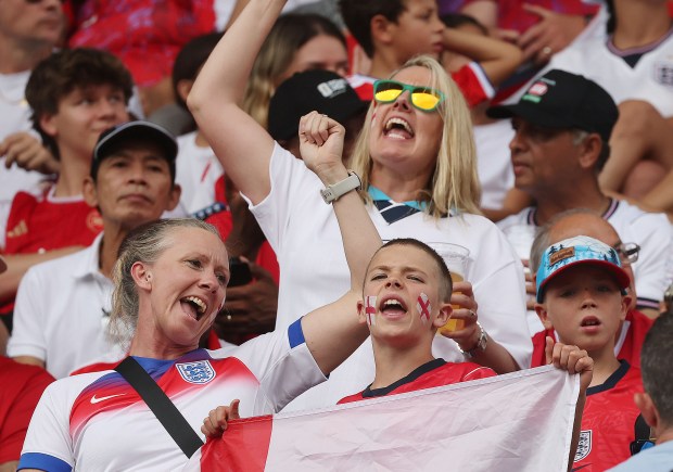 England fans cheer during the England versus Costa Rica pre-World Cup friendly match at Inter&Co Stadium in Orlando, Florida, on Wednesday, June 10, 2026. (Stephen M. Dowell/Orlando Sentinel)