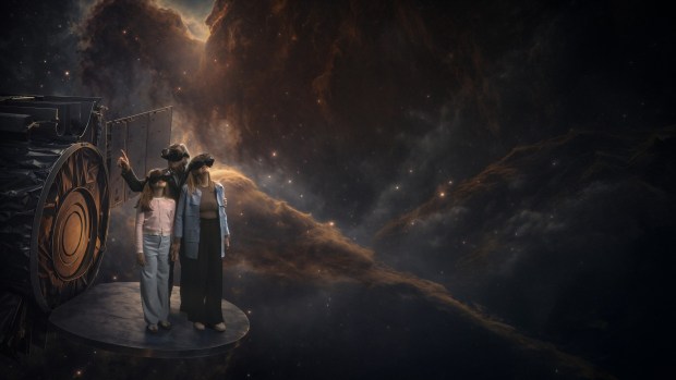 The 40-minute experience transforms a 5,000-square-foot space into a free-roam environment, where producers collaborated with astrophysicists to build interactive scenes using observational data from the James Webb and Hubble Space Telescopes (Courtesy Fever).