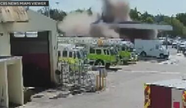 Surveillance video shows moments of explosion at Miami-Dade Fire Rescue logistics facility, leaving 1 dead, 4 injured
