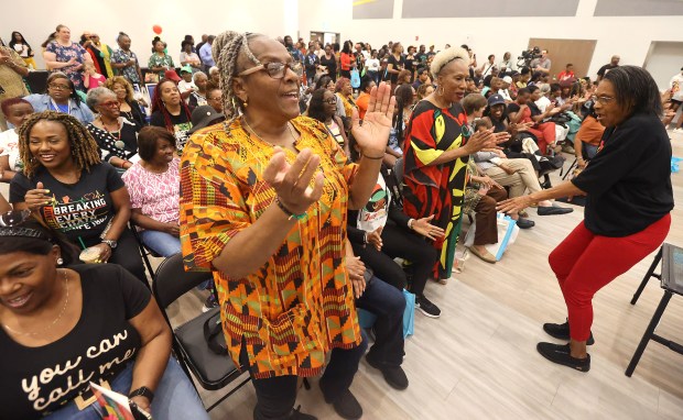 Women sing and dance during the Juneteenth Celebration, "Juneteenth: Progression from Then to Now Through Song & Dance," at the Orange County Multi-Cultural Center in Orlando in 2024. The 2025 calendar in Central Florida has plenty of Juneteenth events. (Stephen M. Dowell/Orlando Sentinel)