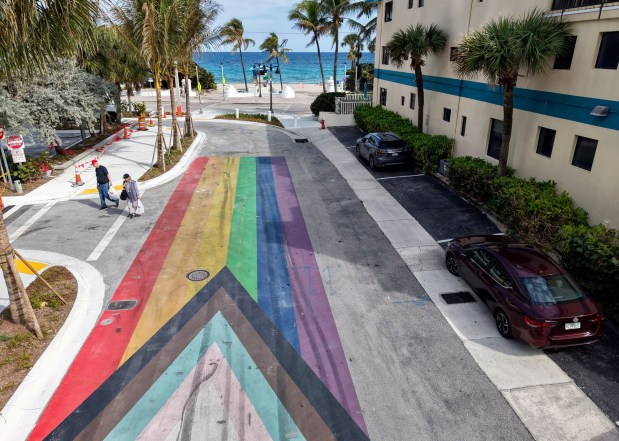 A rainbow street art mural remains visible on Wednesday, Feb. 11, 2026 on Sebastian Street near Fort Lauderdale. (Mike Stocker/South Florida Sun Sentinel)
