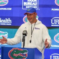 Florida head coach Jon Sumrall speaks after spring practice at Sanders Practice Fields in Gainesville, FL on Tuesday, April 7, 2026. Alan Youngblood/Gainesville Sun