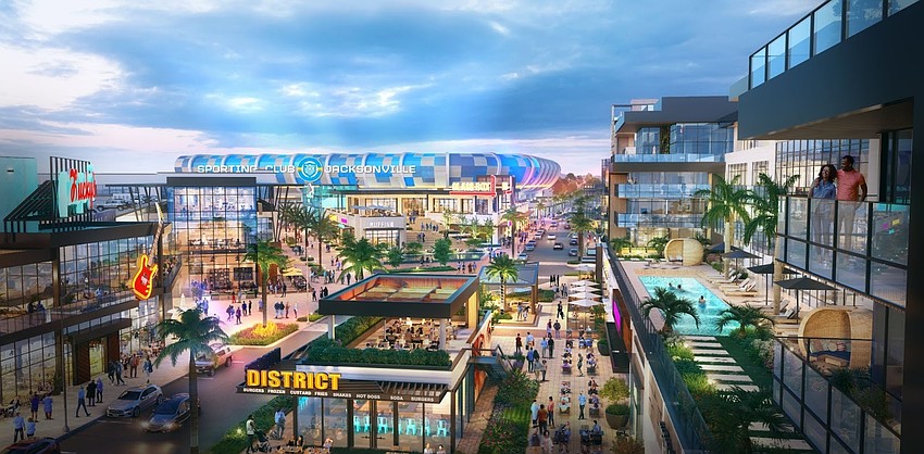A rendering of Sporting JAX's mixed-use stadium development, which it intends to build on 150 acres of a 364-acre site across Interstate 295 from the University of North Florida. A rendering of Sporting JAX's mixed-use stadium development, which it intends to build on 150 acres of a 364-acre site across Interstate 295 from the University of North Florida.