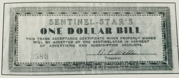 During the Great Depression, when they ran out of cash, the Orlando Sentinel and Reporter-Star printed their own currency - and people around Orlando used it. (Orlando Sentinel File)
