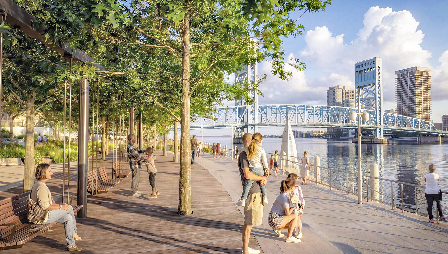A riverfront swing deck has been added to designs for the second phase of Riverfront Plaza, currently under construction.