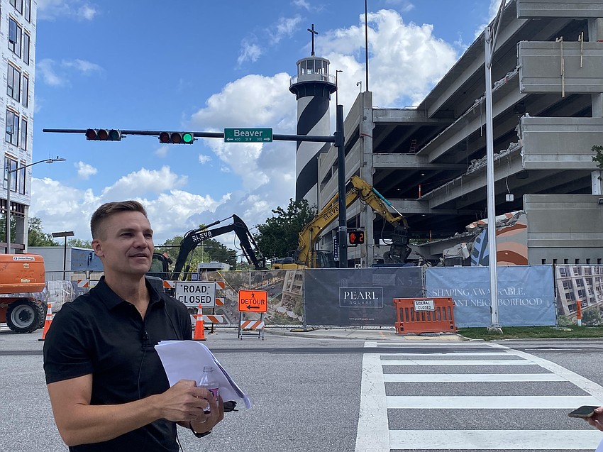 Bryan Moll, principal of Gateway Jax, led a May 19 media tour of Gateway's Pearl Square development in Downtown Jacksonville. Stops included the 