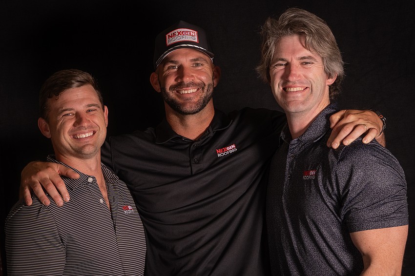 Former Jacksonville Jaguars quarterback is shown with NEXGEN Roofing co-owners Tim Betros, left, and Brandon Cornellier. NEXGEN announced June 15 that Bortles, who retired from the NFL in 2022, had joined the company. Former Jacksonville Jaguars quarterback is shown with NEXGEN Roofing co-owners Tim Betros, left, and Brandon Cornellier. NEXGEN announced June 15 that Bortles, who retired from the NFL in 2022, had joined the company.