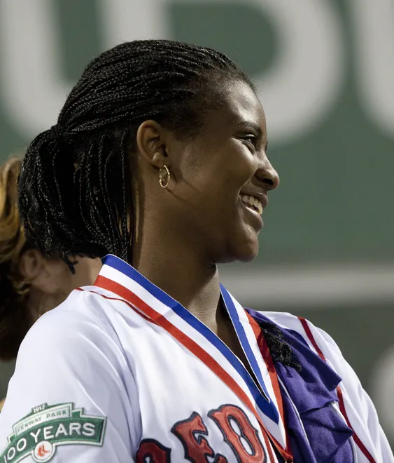 Kiara Desamours of Dunbar High School reacts after being named the The News-Press All-Area Female Athlete of the Year.