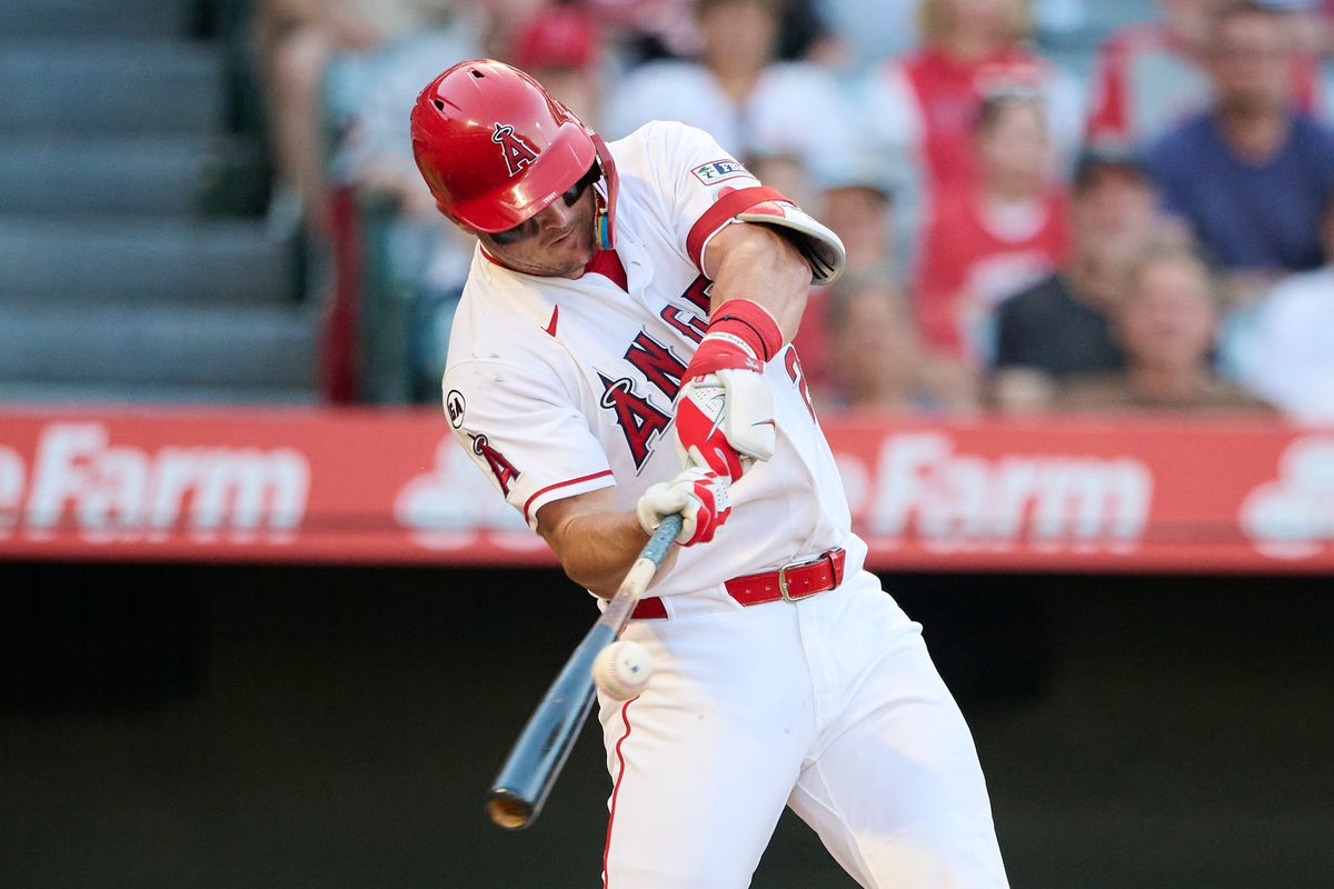 The Los Angeles Angels Mike Trout #27 at bat during an MLB game against The Tampa Bay Rays on June 12th, 2026 at Angel Stadium in Anaheim, California. The Los Angeles Angels Mike Trout #27 at bat during an MLB game against The Tampa Bay Rays on June 12th, 2026 at Angel Stadium in Anaheim, California.